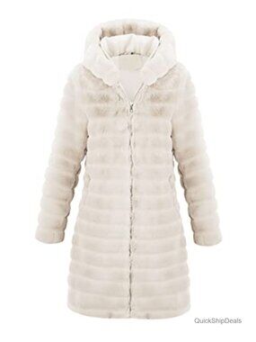 Women's Long Faux Fur Hooded Zip Up Coat Oversized Warm Winter Jacket